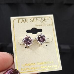 Ear Sense Stud Earrings with Purple Stones Sensitive Ears Hypo-Allergenic